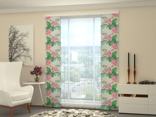 Schiebegardine (1-2 tlg.) FLAMINGOS UND ORCHIDEEN