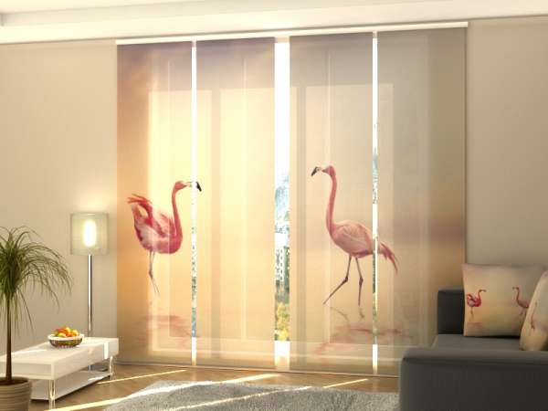 Schiebegardine (1-4 tlg.) FLAMINGOS BEI SONNENUNTERGANG
