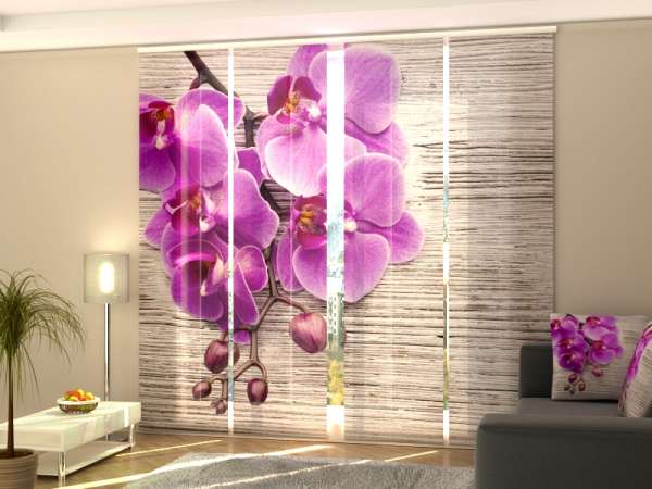 Schiebegardine (1-4 tlg.) ORCHIDEEN UND HELLES HOLZ