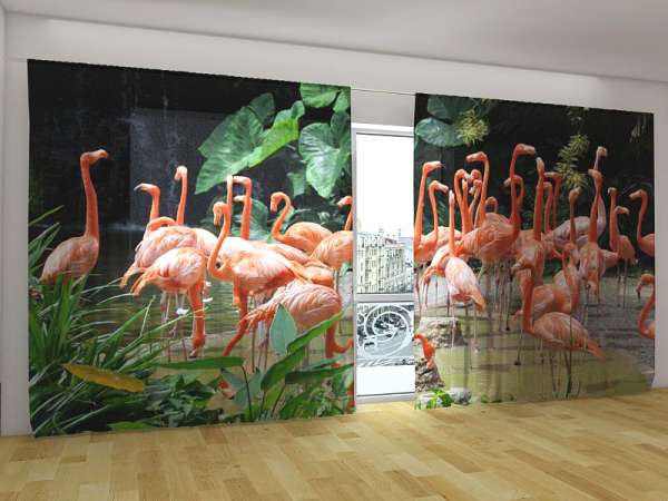Panorama-Gardine: ROSA FLAMINGOS