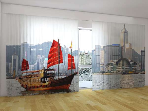 Panorama-Gardine: FERNÖSTLICHES SEGELBOOT
