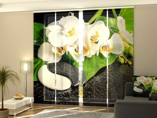 Schiebegardine (1-4 tlg.) WEISSE ORCHIDEEN UND YIN-YANG STEINE