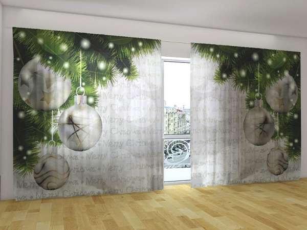Panorama-Gardine: SILBERNE WEIHNACHTSKUGELN